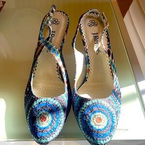 J Renee size 12  Women heels peacock design pattern. Like New